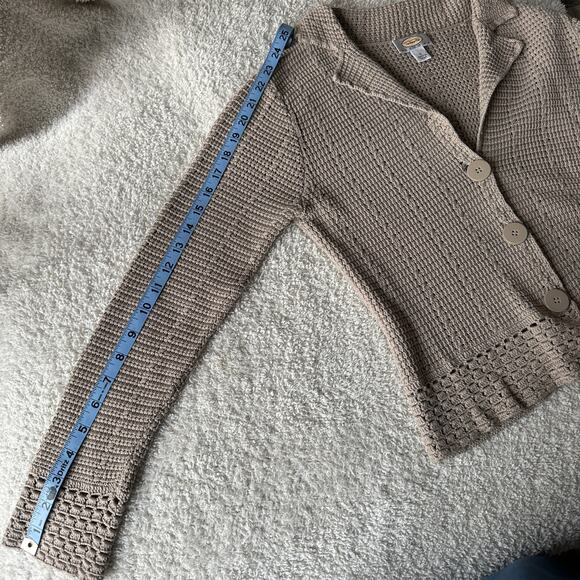 Taupe Talbots Petite 75% Silk Open Knit Collared Cardigan - Picture 5 of 7